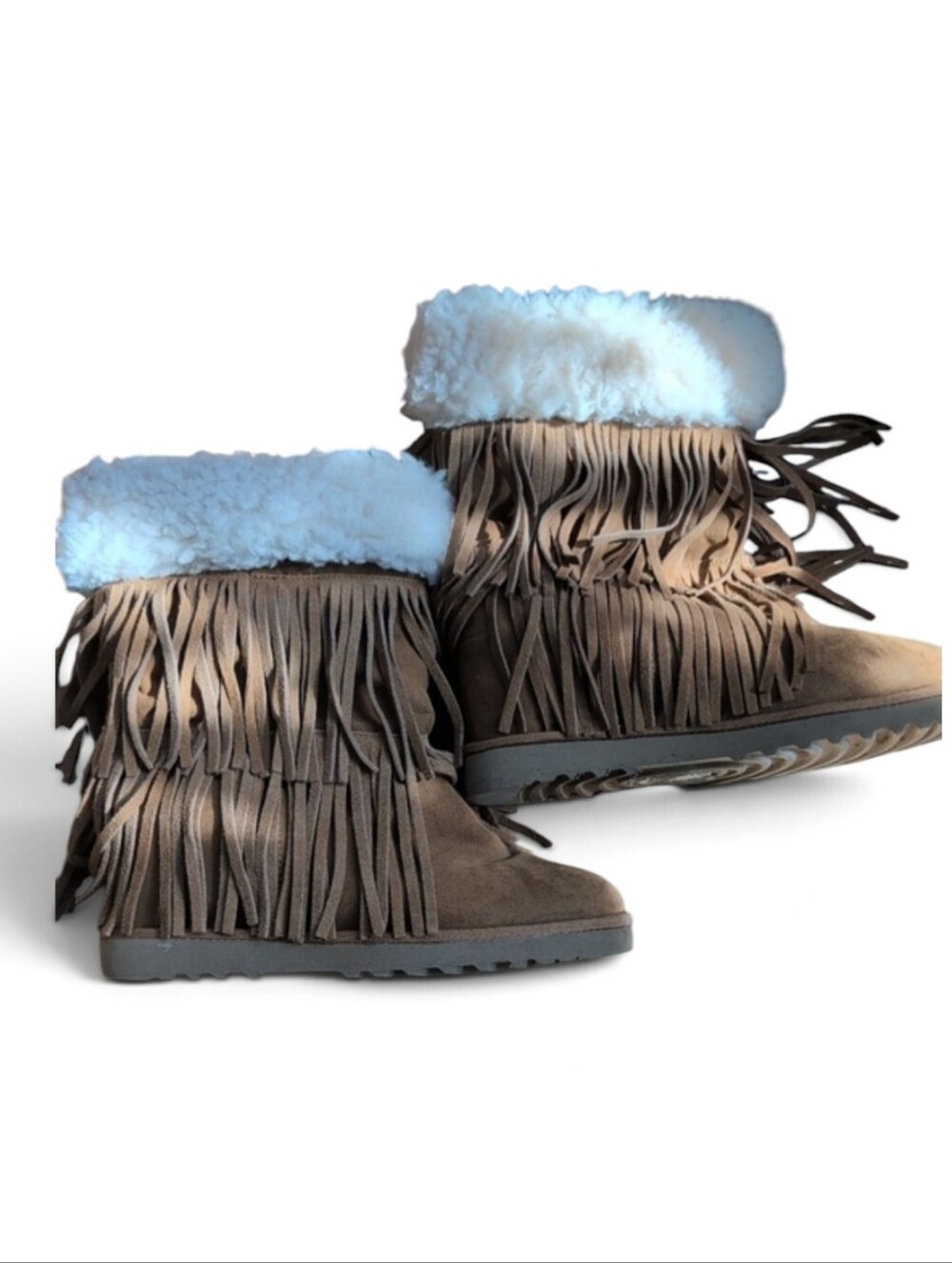 Madden Girl Tan Fringe Faux-Shearling Hidden Wedge Winter Boots